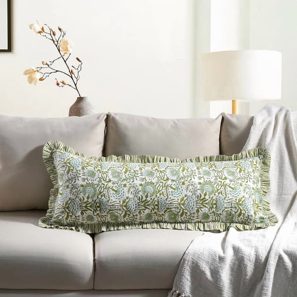 Funda de almohada CPC verde ágata 100% algodón con estampado de bloques de 36 x 90 cm