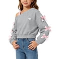 thumbnail image 4 of BLVB Girls off the Shoulder Sweatshirt Cute Long Sleeve Crop Pullover Tops Bowknot Fall Fashion Clothes for Teen Girls(Gray,12-13 Years), 4 of 5