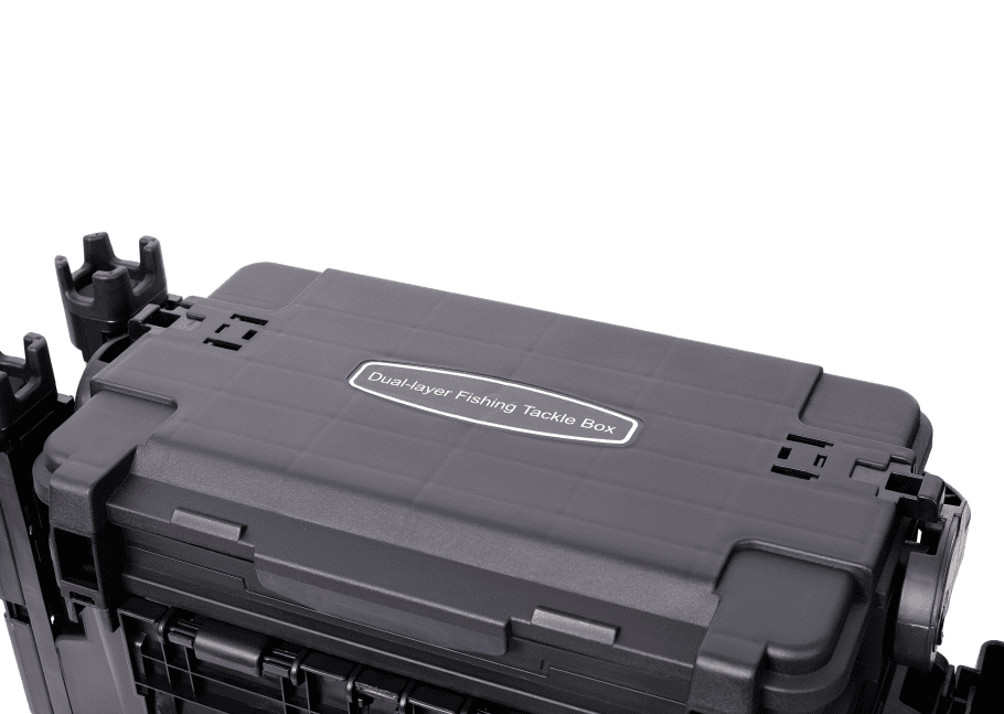 Fishing Tackle Box Dual Layer Large Organizer with Rod Cup Holders Black