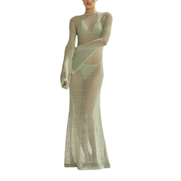 Women Sexy See Through Mesh Sheer Lace Patchwork Maxi Dress Perspective  Ruffle Backless Long Dress Split Beach Party Wear Purple - Walmart Business  Supplies