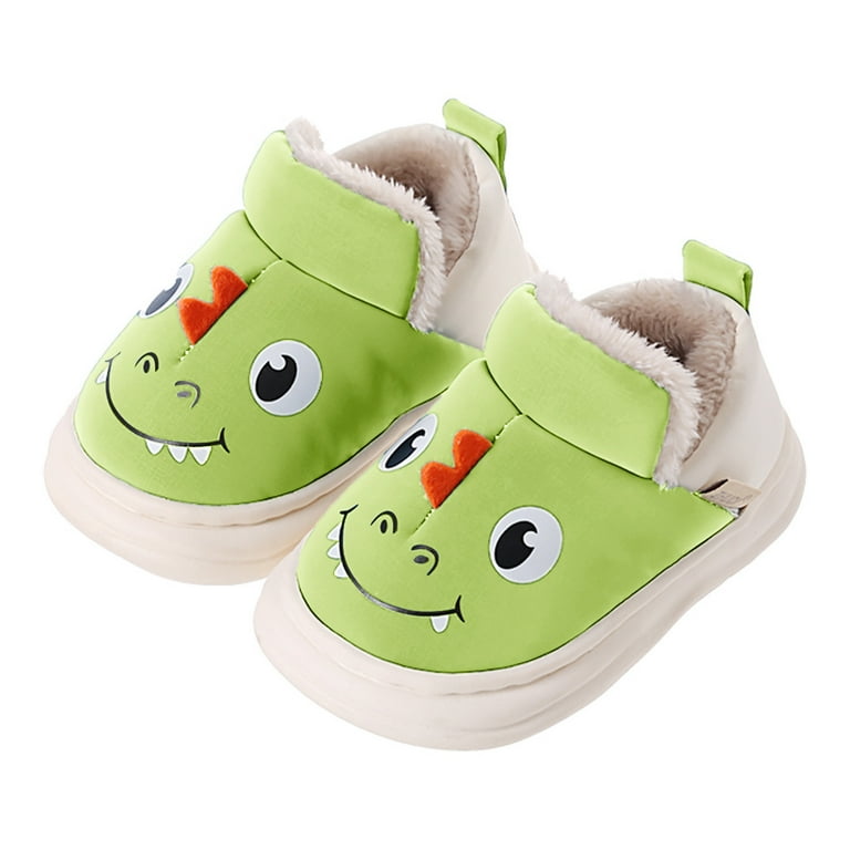 Cathalem Kids Slippers Size 12 Children Cotton Slippers Boys Cartoon Smlie Dinosaur Bag With Cotton Shoes Boys Boots Slippers Green 4 Years