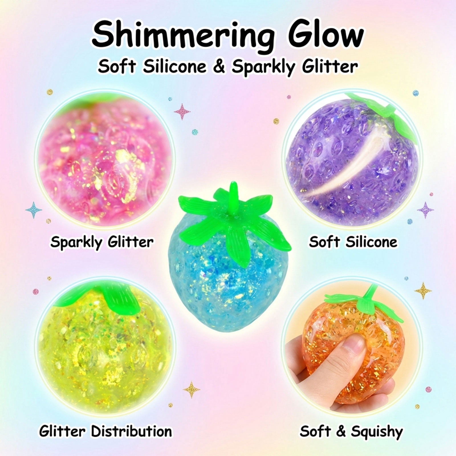 4PC Realistic Strawberry Squeeze Fidget, Slow Rising Food Stress Reliever Set, Soft Berry Simulation Hand Tools for Daily Relaxation and Anxiety Relief，Color
