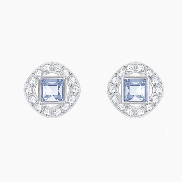 Pendientes cuadrados, cristales brillantes y metal rodiado, azul, 1 par