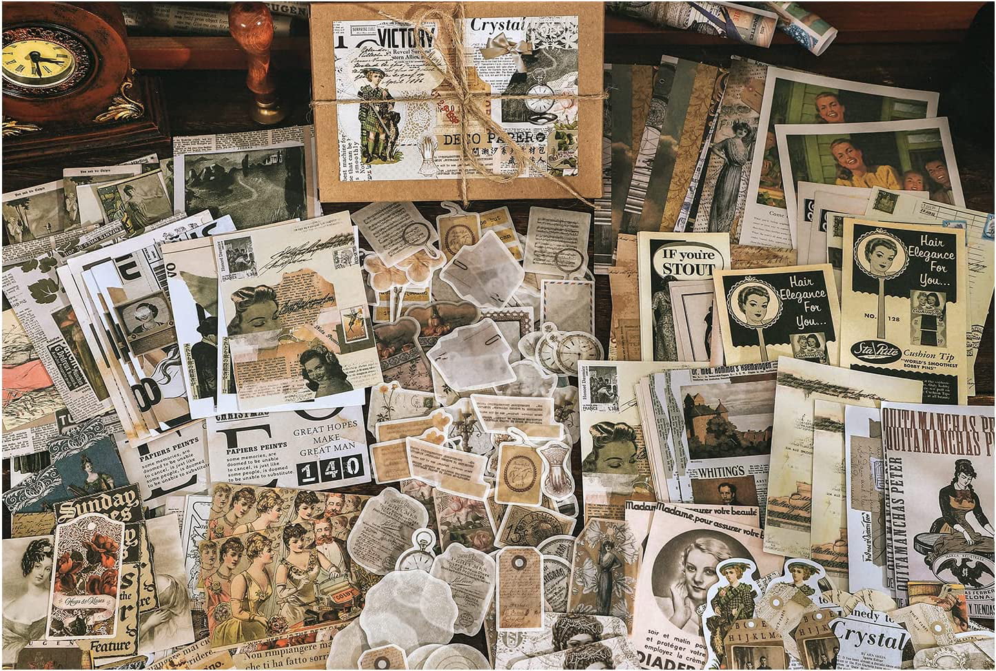 Exasinine 114 Pcs Junk Journal Pages Vintage Ephemera Pack Kraft Paper Junk Journal Vintage Paper for Scrapbooking and Decoupage