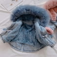 thumbnail image 5 of FAIWAD Girls Winter Hooded Fuzzy Collar Thick Denim Jacket Coat Toddler Warm Fleece Zip Pocket Vintage Outwear, 5 of 9
