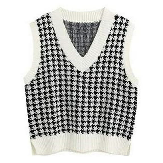 Women's Aesthetic Clothes Casual V-Neck Pullover Shirt Collision Color Sleeveless Sweater Vest TBKOMH