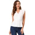 thumbnail image 1 of INSPIRE CHIC Women's Ruffle Flutter Sleeve V Neck Summer Peplum Blouse Top White L, 1 of 6