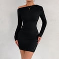 thumbnail image 2 of JIAYUE Women's Dress Mini Off Shoulder Slant Neck Long Sleeve Bodycon With Ruffle Casual Party Wear Stylish Female Dresses, 2 of 7