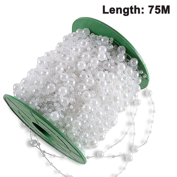 Guirnalda de cuentas de perlas de imitación de 5 mm, rollo de 99 pies, color blanco crema