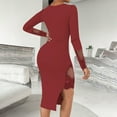 thumbnail image 5 of QLEICOM Wedding Guest Dress,Fall Wedding Guest Dresses for Women,Women's Bodycon Dress with Square Neck Lace Panels and Thigh High Slit Solid Color Form-Fitting Long Sleeve Waist-Defining Dress, 5 of 8