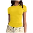 thumbnail image 1 of T-shirt Basique à Manches Courtes Col Roulé pour Femmes Été Col Rond Manches Longues Crop Top Sortie Taille Petite Hauts Ajustés, 1 of 4