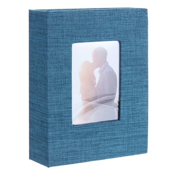 Álbum de fotos Uxcell 6.5'' x 4.9'' con cubierta de lino, libro pequeño para 100 bolsillos que sostiene 100 fotos para aniversarios familiares en azul