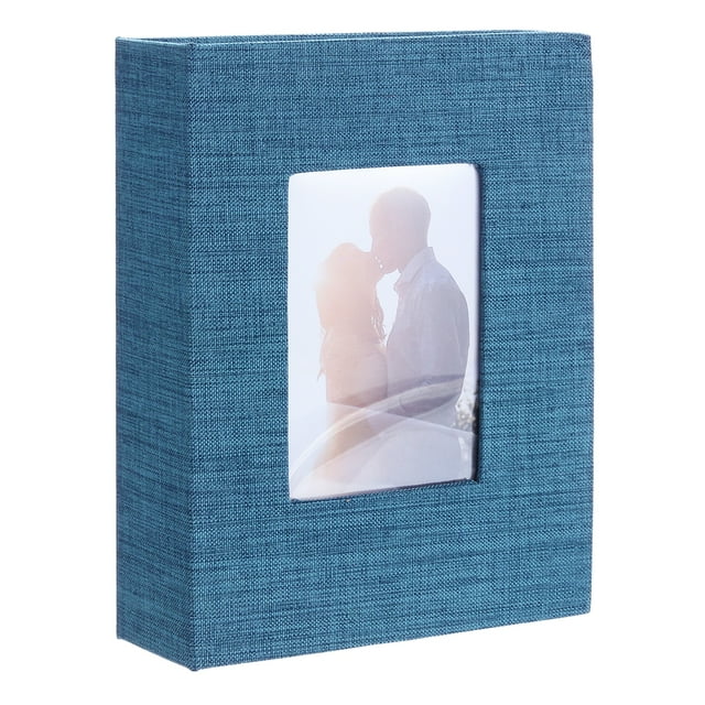 Álbum de fotos Uxcell 6.5'' x 4.9'' con cubierta de lino, libro pequeño para 100 bolsillos que sostiene 100 fotos para aniversarios familiares en azul