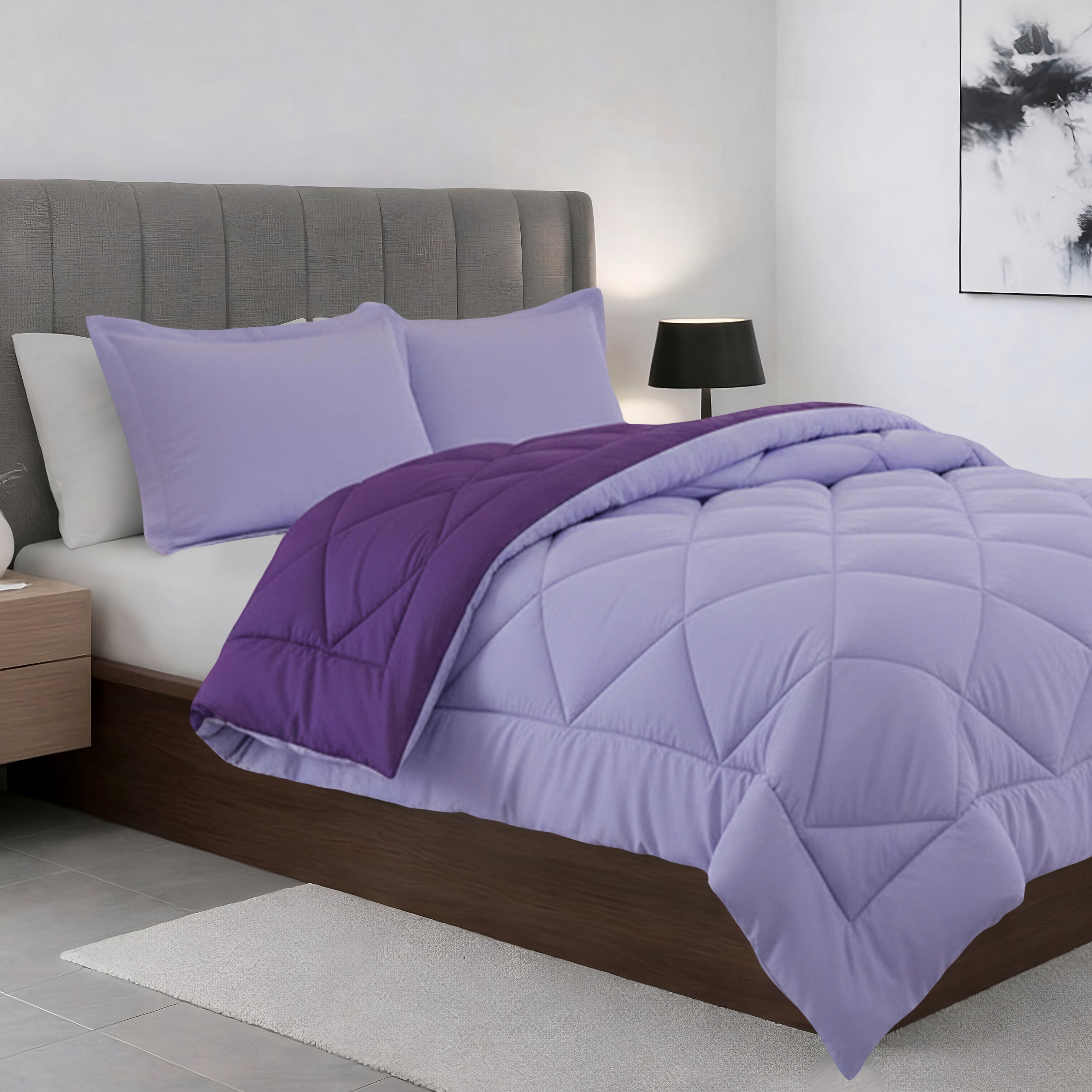 Reversible Down Alternative Comforter, Medium Weight Bedding for All Season Hypoallergenic-King/Cal King, Lilac/Purple