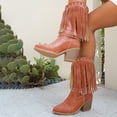 thumbnail image 5 of High Stacked Heel Cowboy Boots for Women Hollow out Buckle Strappy Tassel Mid Calf Western Riding Booties, 5 of 9