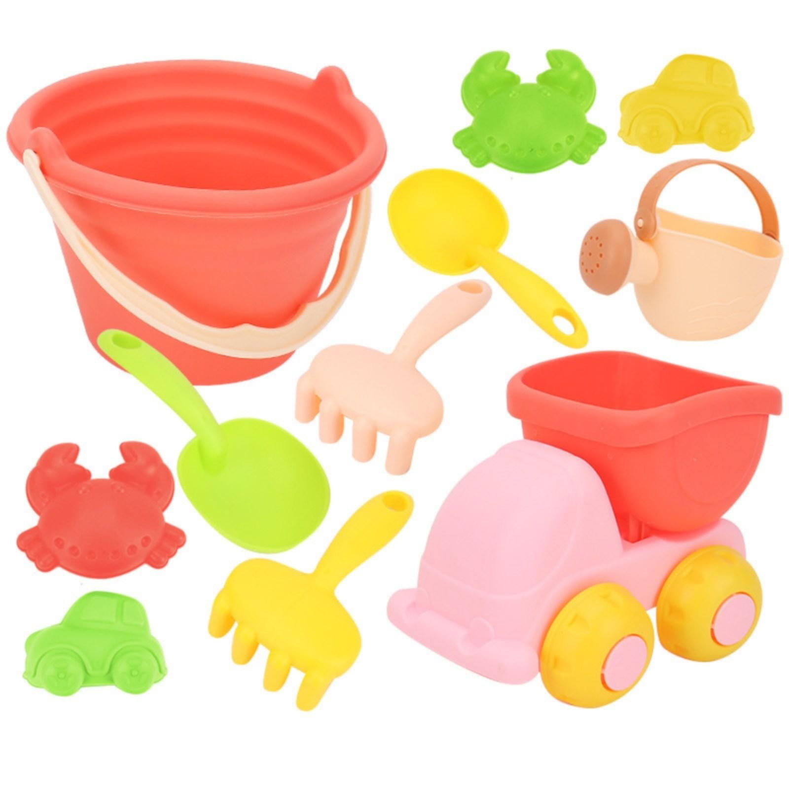 Kit De Plage Enfant 9/10 Pièces – Seau, Pelle, Râteau, Camion, Moules à Sable – Sac Filet Inclus – ABS Robuste – Dès 3 Ans