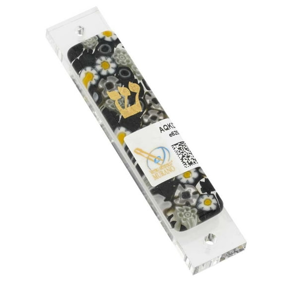 GlassOfVenice Murano Glass Mezuzah - Black and White Millefiori