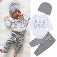 thumbnail image 3 of Newborn Infant Baby Boy Little Brother´s Romper Tops Pants Trousers Hat Outfit Set, 3 of 5