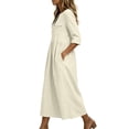thumbnail image 5 of QIYAGBSA Summer Dresses for Women Cotton Linen 3/4 Sleeve Relaxed Fit Midi Dress with Pockets and Side Slits Casual Vacation (White, S), 5 of 7