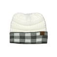 thumbnail image 3 of C.C BeanieTail Cable Knit Messy High Bun Ponytail Cuff Beanie Hat, Buffalo Checkered White/Light Melange Gray, 3 of 4