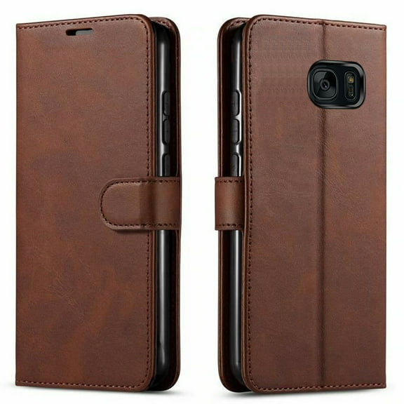 Samsung Galaxy S7 Case, [NOT FIT Samsung S7 Edge/ Samsung S7 Active Phone], Included [Tempered Glass Screen Protector], Starshop Premium Leather Wallet Pocket Credit Card Slots-Brown