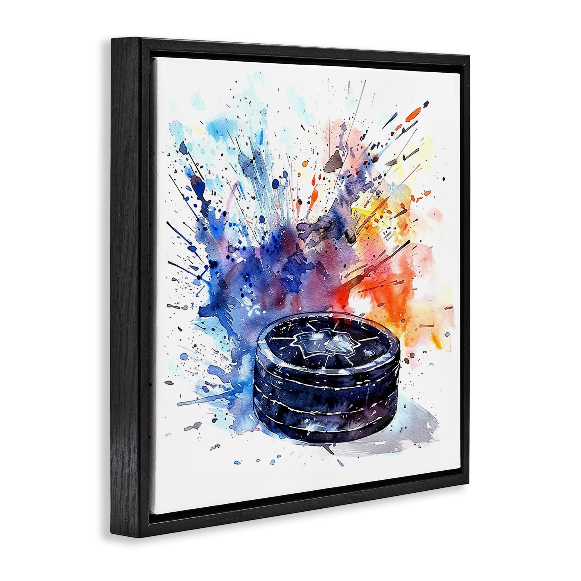 Stupell Industries Hockey Splash Watercolor Burst Black Framed Floater Canvas Wall Art, design by LSR Design Studio