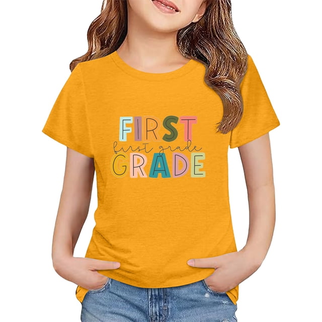 LIJCC Garçons Filles Premier Jour de Première Année Rentrée des Classes T-Shirt en Coton T-Shirt à Manches Courtes Haut T-Shirt à Imprimé Lettres Haut de Rentrée