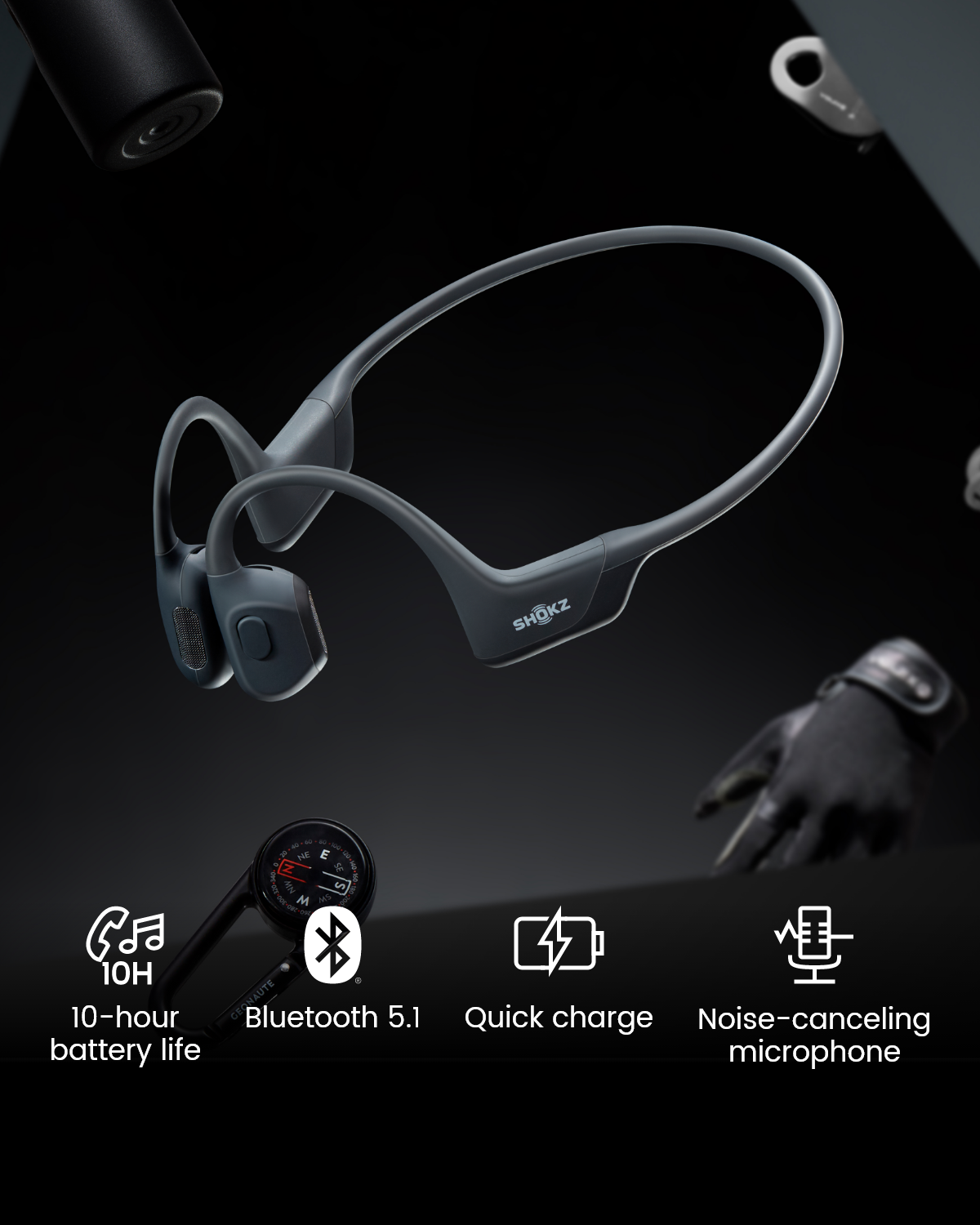 Shokz OpenRun Pro Mini Bone Conduction Open Ear Bluetooth Headphones for Sports with Cooling Wristband (Black,Mini) - image 3 of 7