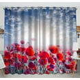 thumbnail image 1 of BSDHOME Rideau de Fenêtre Fleur de Coquelicot, Champ de Coquelicots Rouges contre le Ciel Nuageux Rideau Occultant pour Chambre Salon Cuisine 52x84 Pouces Deux Pièces, 1 of 3