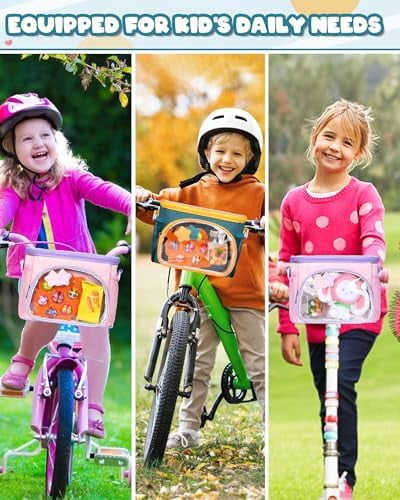 Kids Bike Basket, Front Handlebar Bag for Kids Girls Bikes, Waterproof Small Bike Basket with Zipper for Toddler Scooter Tricycle Bicycle