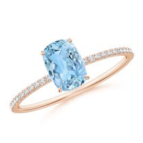 ANGARA Natural Thin Shank Cushion Cut Aquamarine Engagement Ring with Diamonds in 14K Rose Gold for Women (Size-7x5mm) | March Birthstone, Anniversary Jewelry Gift for Women | Natural Aquamarine Ring