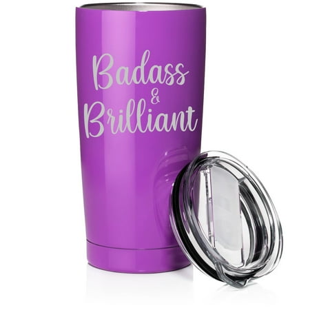 

Smooth Body Tumbler Stainless Steel Vacuum Insulated Travel Mug Cup Gift Badass And Brilliant Friend Coworker Graduation Boss Employee (20 oz Purple)