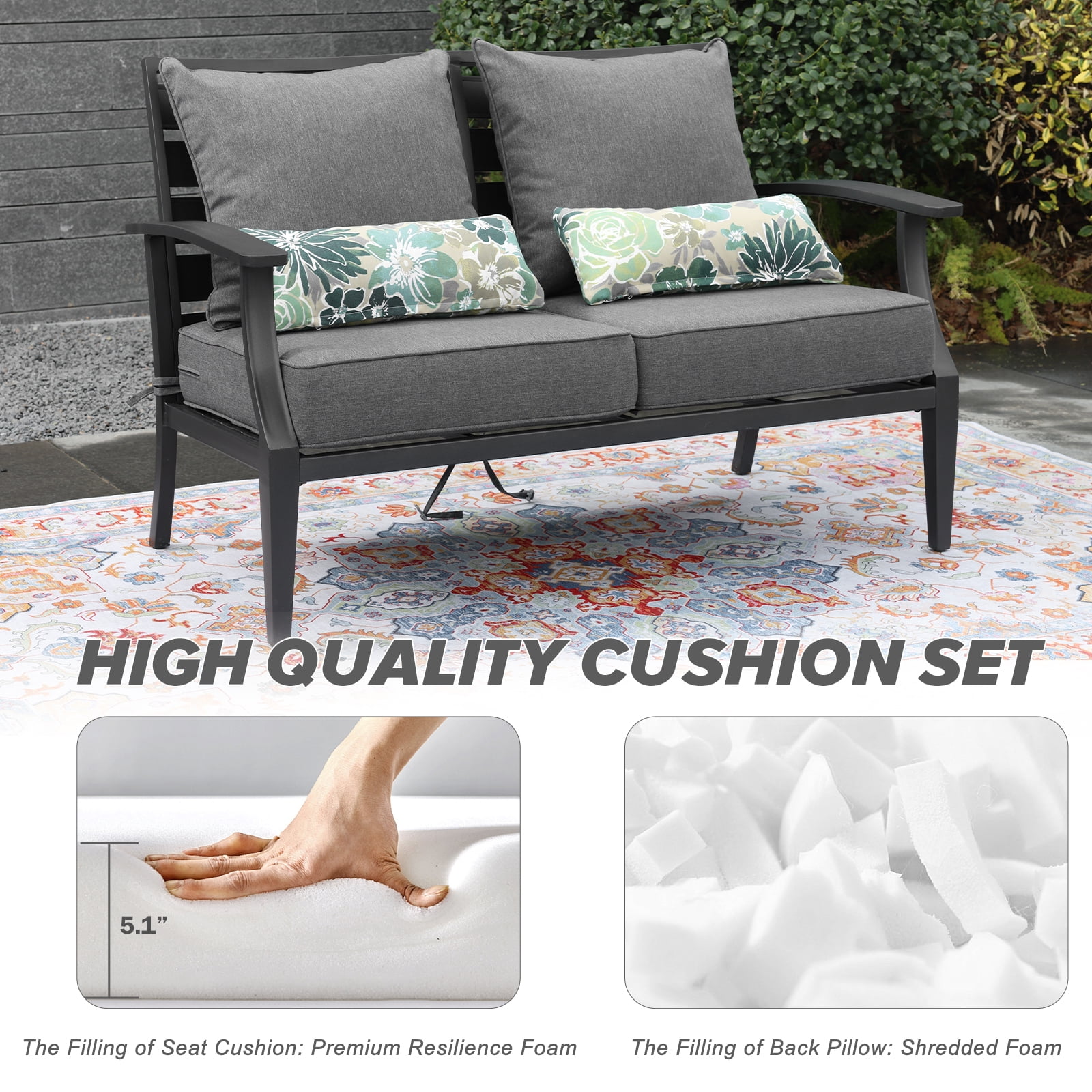 BPS 24x24x5 inch Outdoor Deep Seat Cushion Set of 2, Water-Resistant Patio Furniture Cushions for Outdoor Chairs, Sofa, Couch, Charcoal