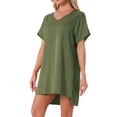 thumbnail image 4 of INSPIRE CHIC Women's Nightgown V Neck Soft Short Sleeve Loungwear Thigh Length Sleepdress 2XL Green, 4 of 6