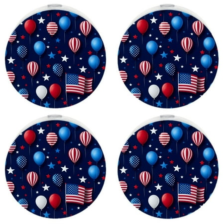 

LED Night Lights Plug into Wall 4-Pack 0.5W Plug in Night Light Dusk to Dawn White Bright Nightlight for Bedroom Bathroom Hallway Kitchen Independence Day July Fourth Cartoon