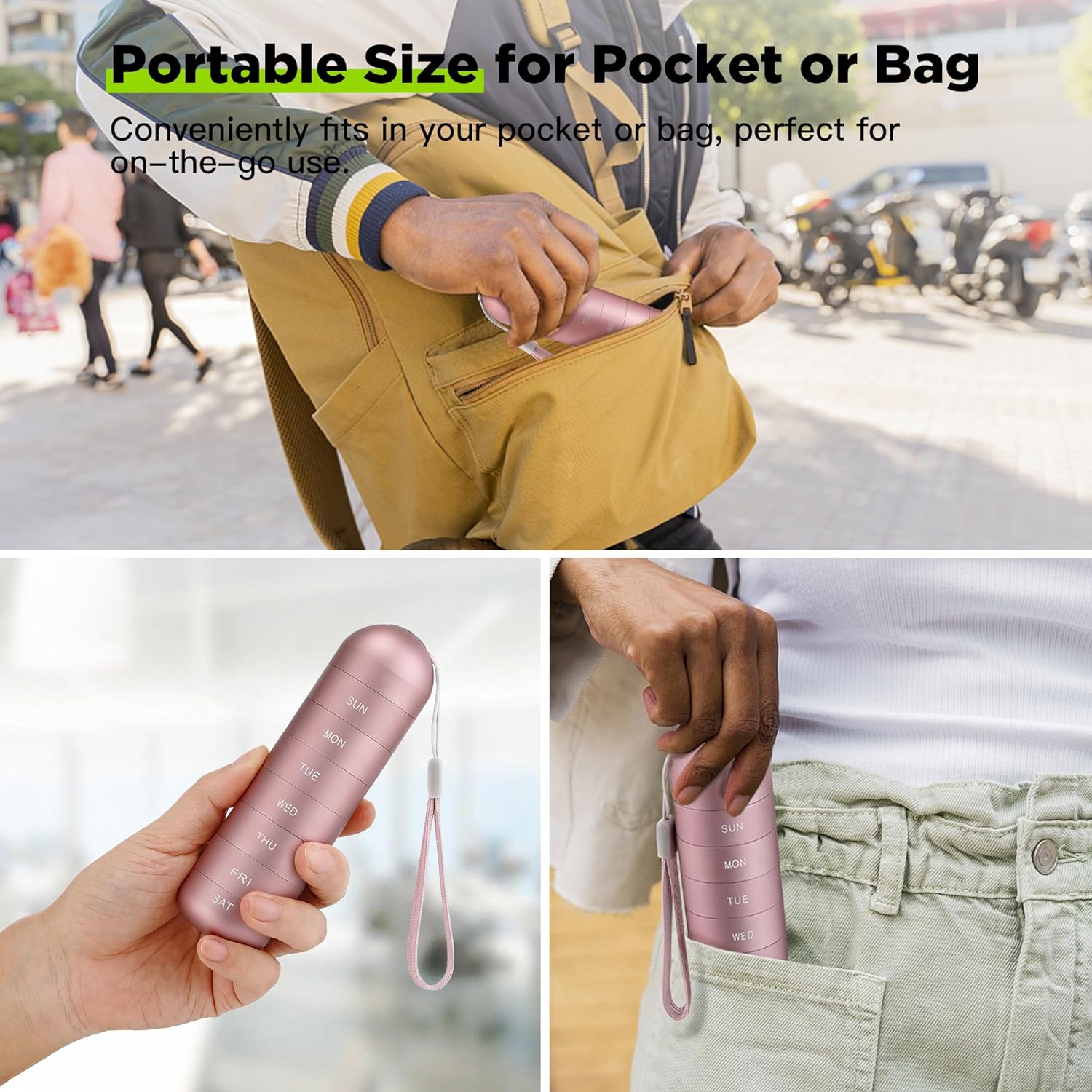 Metal Moisture Proof Weekly Pill Organizer, Stackable Aluminum Alloy BPA Free Travel Hiking 7 Day Pill Box Case
