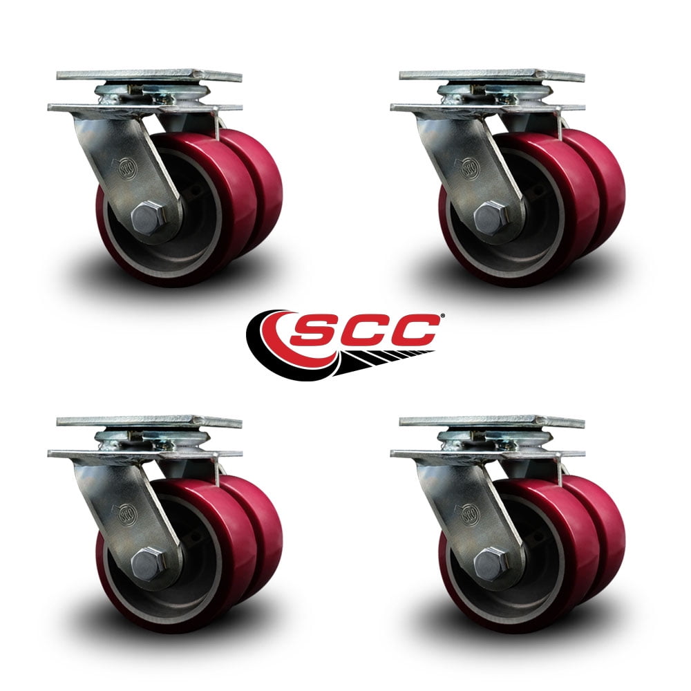 4 Inch Dual Poly on Aluminum Wheels Swivel Caster Set with Ball Bearings SCC