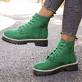 thumbnail image 5 of Willtoo Women's Fashion Ankle Boots Low Heels Chunky Lace-up Combat Boot Platform Lug Sole Non Slip Short Boots for Women Casual Round Toe Side Zipper Fall Winter Hiking Walking Booties Dark Green, 5 of 7