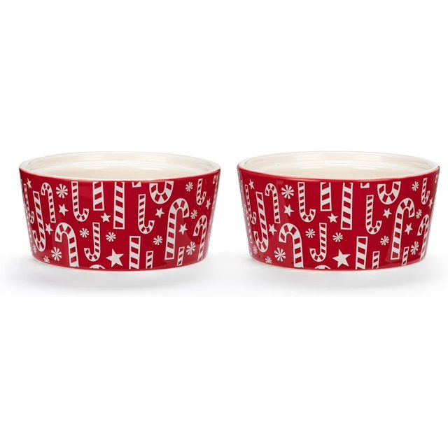 DEMDACO byDesign Serving Holiday Red, White, Striped 4.5 x 2 Inch Stoneware Christmas Tabletop, Oven Safe, Small Soufflés, Individual Serving Dish, Dipping Sauce Cups, Ramekins, Set of 2, Candy Canes