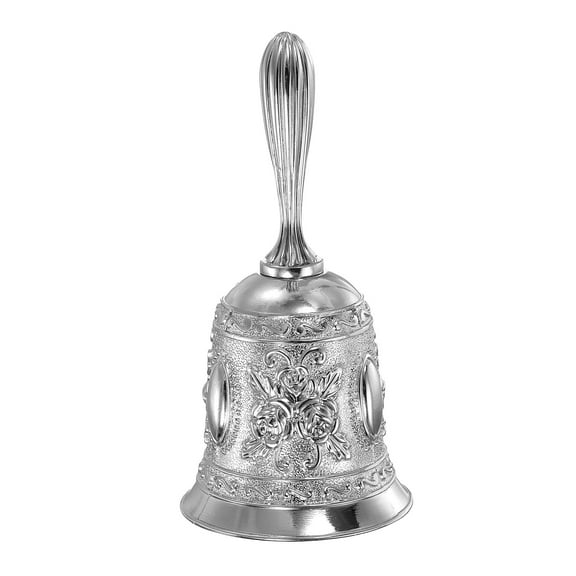 Hand Bell, 1pcs Dinner Bell Call Bell Vintage Carved Metal for Dinner Service Church Christmas, Silver