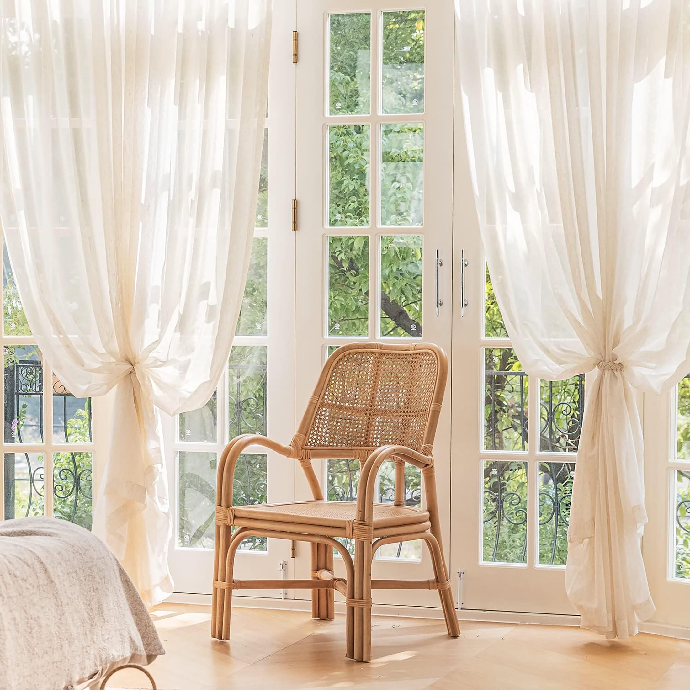 Decoultimatex Falx Linen Sheer Window Curtain Panels for Living Room Vintage Linen Sheer Curtain, Natural, Grommet, 52"x84"x2