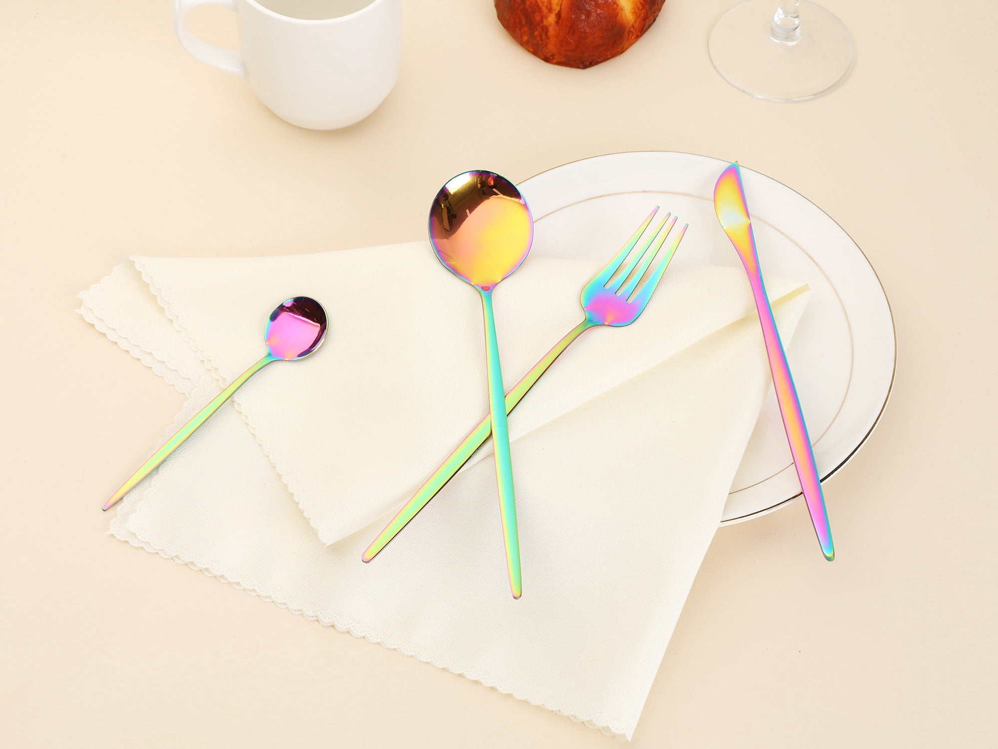 Unique Bargains 24 Pieces Silverware Set Stainless Steel Flatware Colorful