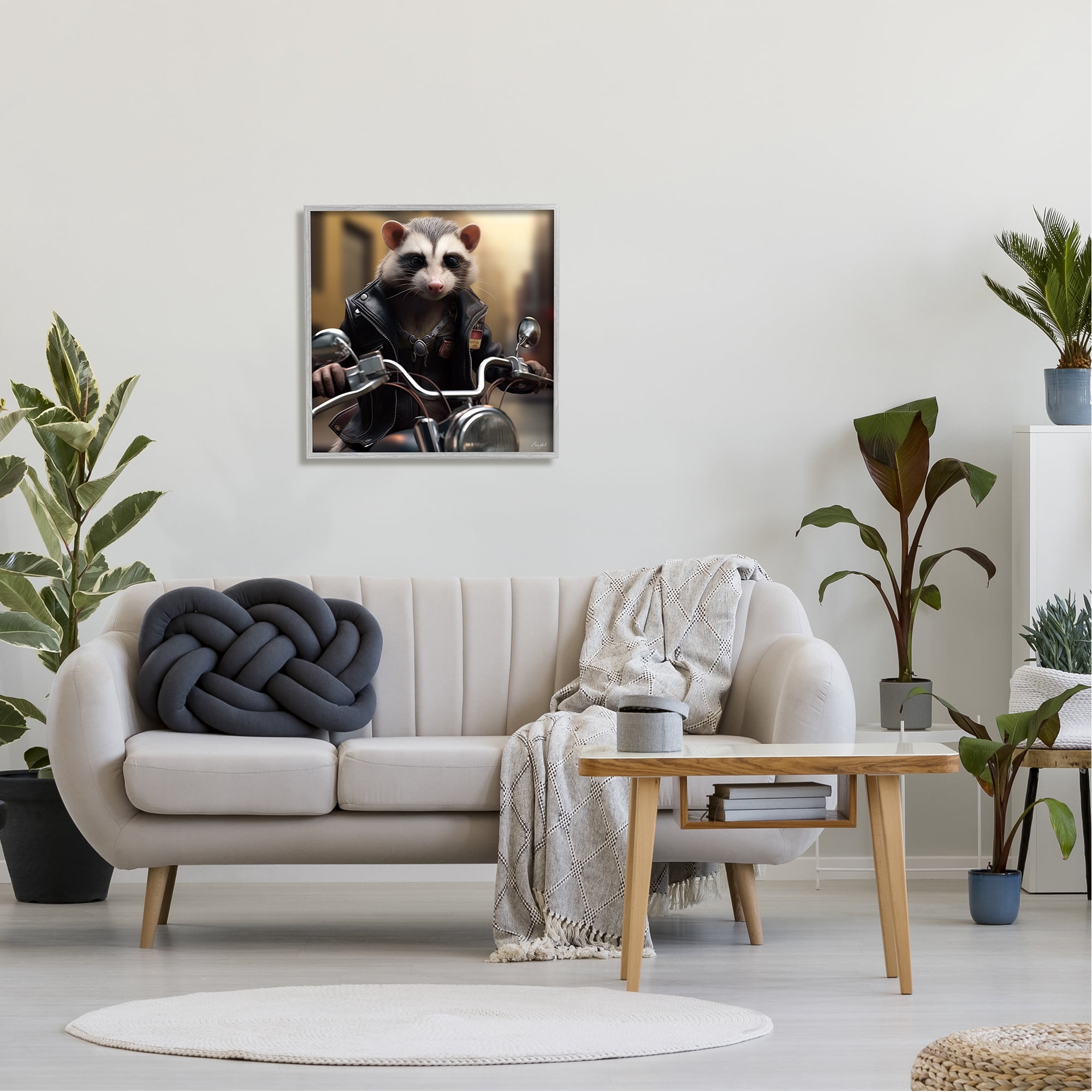 Stupell Industries Possum Motorcycle Biker Animals & Insects Painting Gray Framed Art Print Wall Art, 24 x 24
