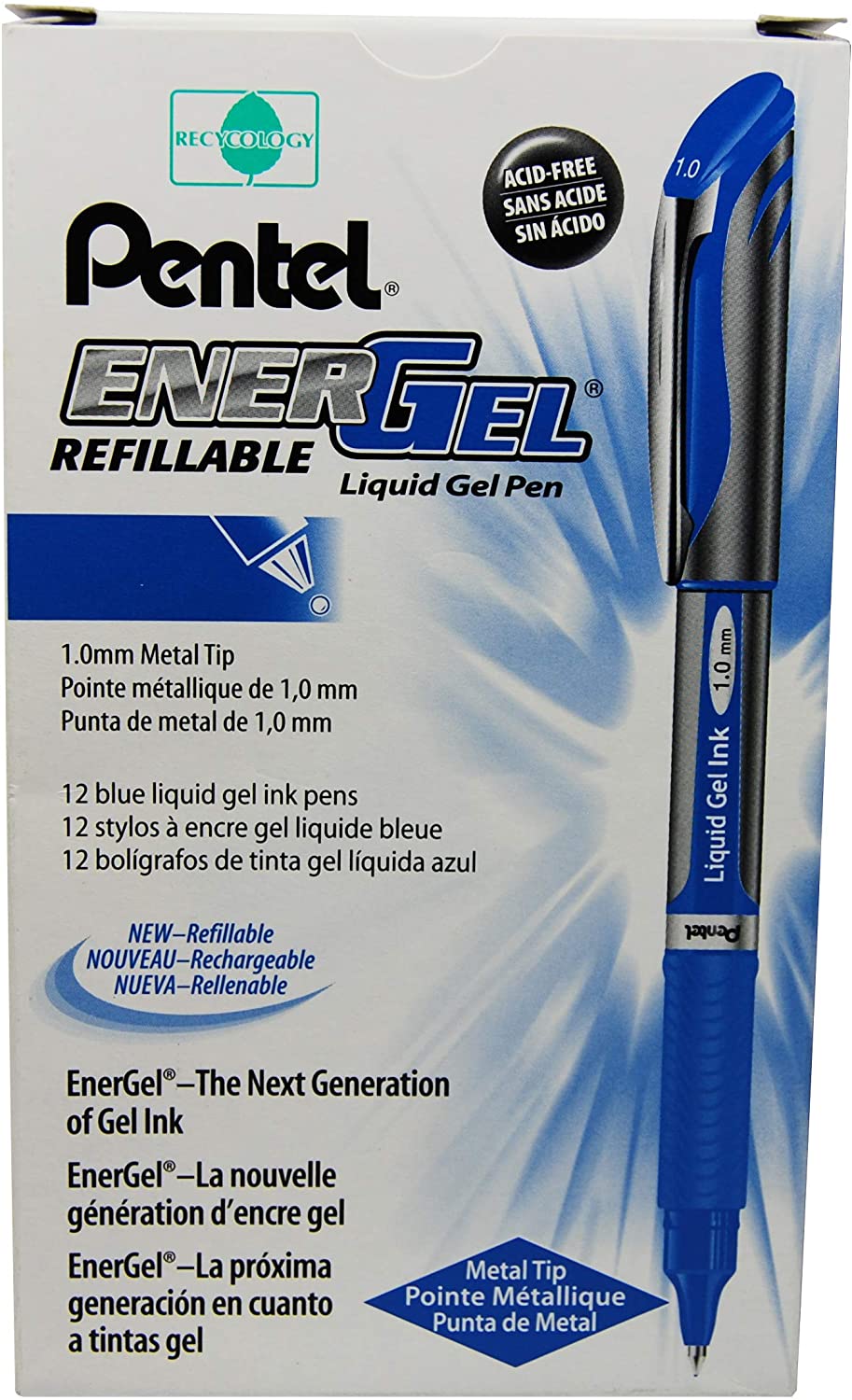 Pentel Liquid Gel Pen, Refillable, 1.0mm, Blue Barrel/Ink (PENBL60C