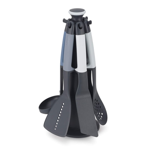 Joseph Joseph Elevate Carousel Juego de utensilios de cocina de nailon con soporte de almacenamiento giratorio, 6 piezas, azul cielo