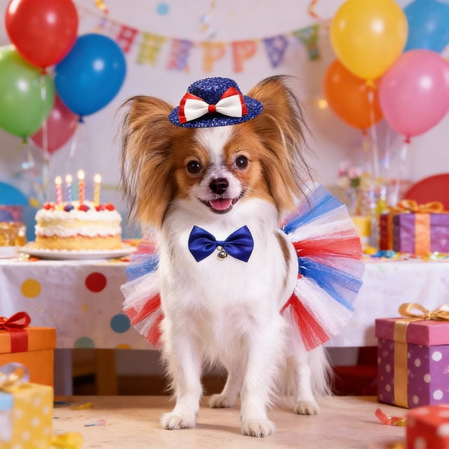 Set de vestido para mascotas del Día de la Independencia Conjunto rojo Blanco Azul - Falda, gorra, corbata de 3 piezas, malla de poliéster, ajustable, Sesión de fotos para perros pequeños medianos y