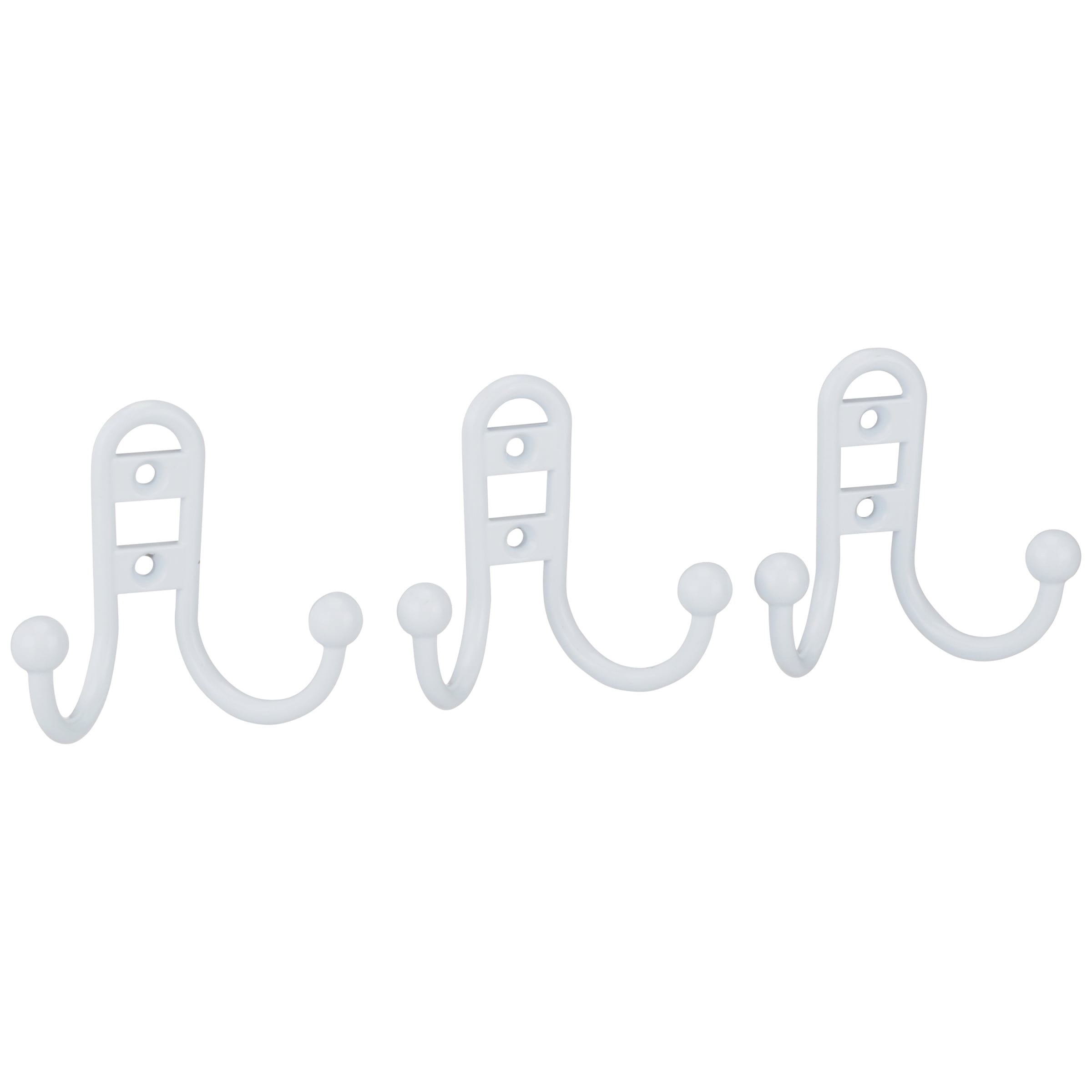 Mainstays White Finish Coat Hooks, 3 Count, Mounting Hardware Included, 10 lb Holding Capacity