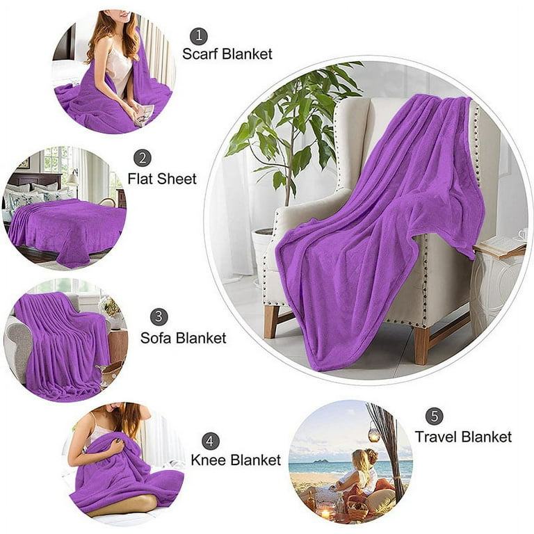 Throw Blanket for Sofa Bed Purple Fleece Blanket King Size Luxury Double Side Fuzzy Blanket 240GSM Warm Blanket 90x108 inches