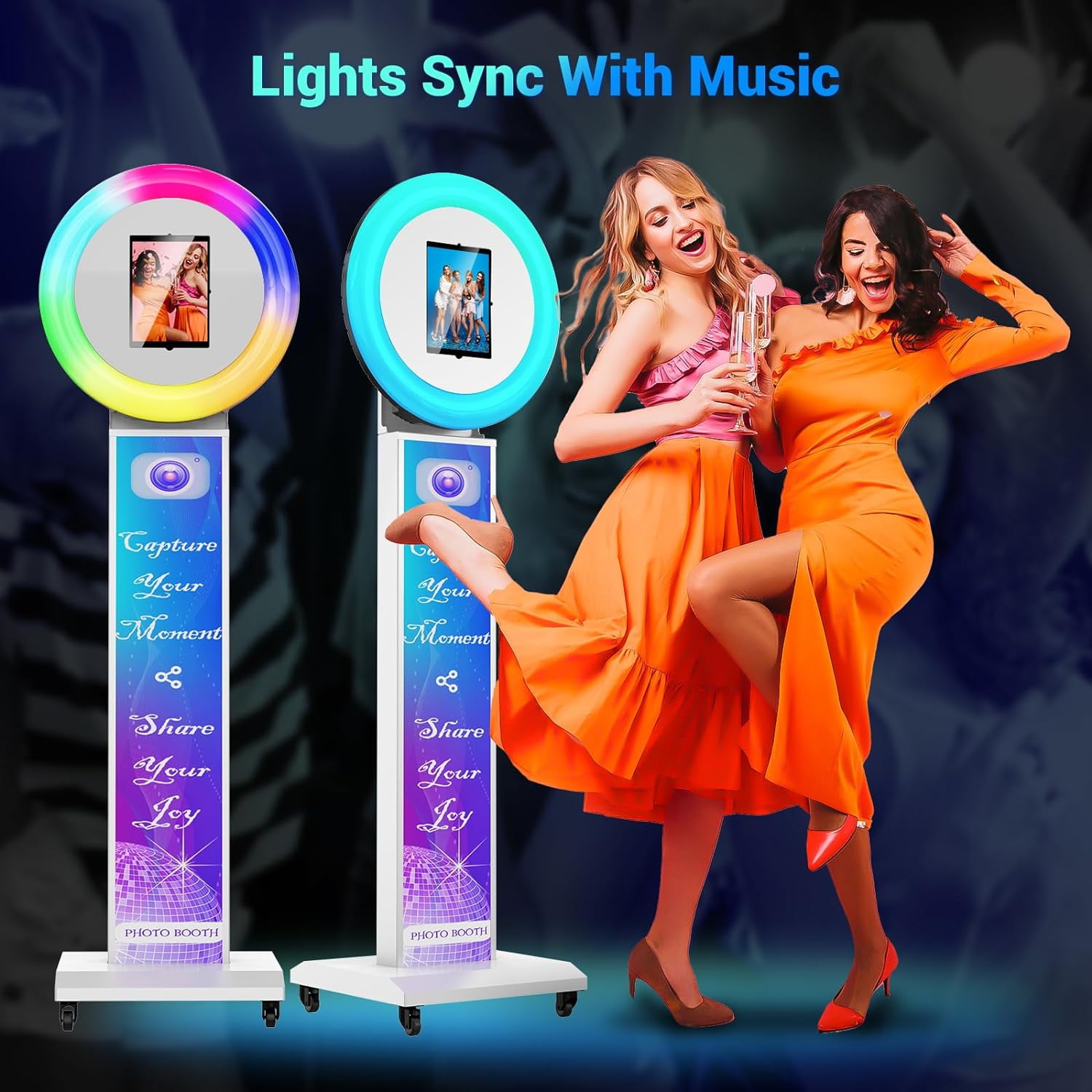 MWE Photo Booth Stand for ipad 12.9'' 10.9'' 10.2'' with Ring Light Software APP and Remote Control, RGB Lights Music Sync, Flight Case