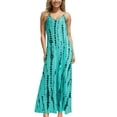 thumbnail image 3 of Sexy Dance Beach Sun Dress for Womens Casual V Neck Loose Long Dress Tie Dye Flowy Pleated Dress Summer Holiday Maxi Dress, 3 of 5